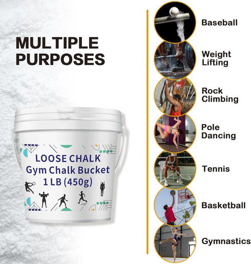 1 LB Loose Gym Chalk Bucket - Premium Powder Chalk with Empty Chalk Bag & Spoon, Multi-Purpose for Weightlifting