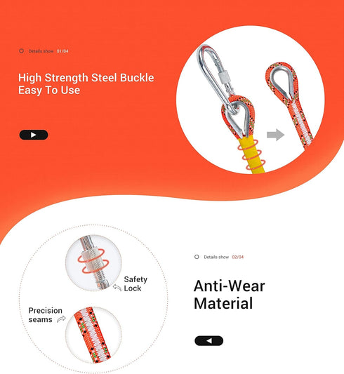 Nice C Static Climbing Rope, Rescue Rope, Rock Climbing Rope with Carry Bag (Orange, 10M/32ft)