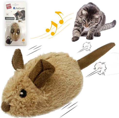 Gigwi Interactive Cat Toy Mouse, Automatic Moving Electronic Cat Toys with Furry Tail, Squeaky Toys for Kittens