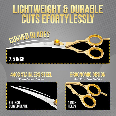ZAVRIX 7.5 34 440C Professional Dog Grooming Scissors Curved Thinning Shears with Teeth, Pet Chunkers for Dogs & Cats