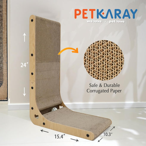 Cat Scratcher, Cat Scratching Board, L Shape Cat Scratch Pad for Indoor Cats, Floor Mounted Scratching Cardboard with Ball Toy