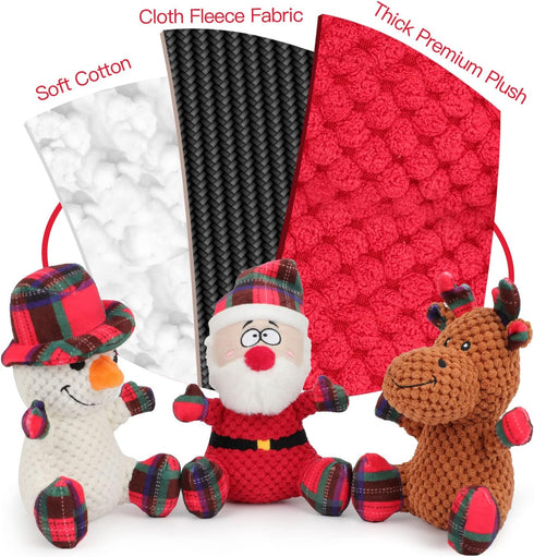 Rypet 3 Pack Dog Christmas Toys, Interactive Durable Stuffed Plush Toys for Medium Small Dogs