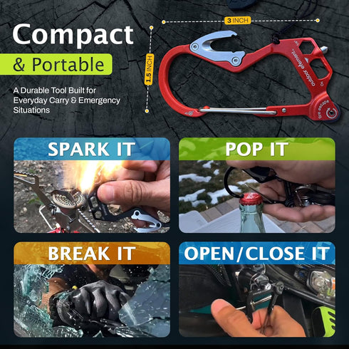 Fire Escape Emergency Tool, Multi Tool with Seatbelt Cutter, Window Breaker, Carabiner
