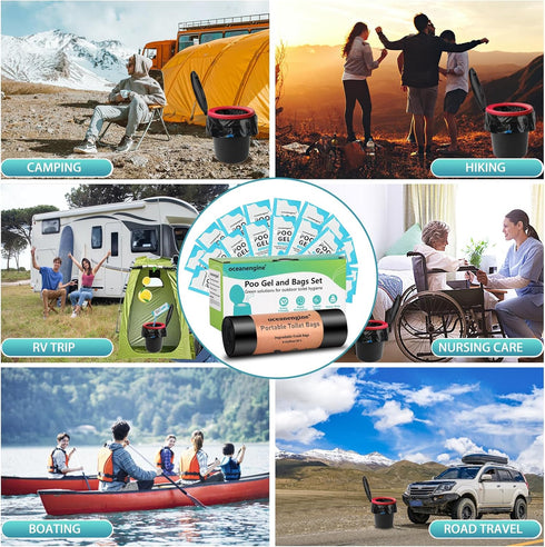 Set, 8 oceanengine Portable Toilet Bags Poo Gel Gallon Camping Toilet Bags with Portable Toilet Absorbent Gel