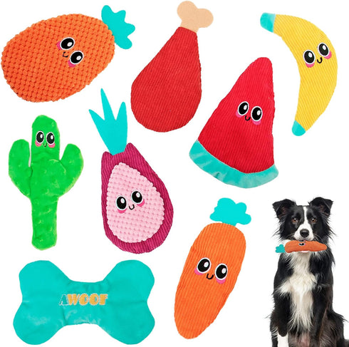 AWOOF Dog Toys No Stuffing, Crinkle Dog Toys for Aggressive Chewer, 8 Packs Flat Stuffless Puppy Toys