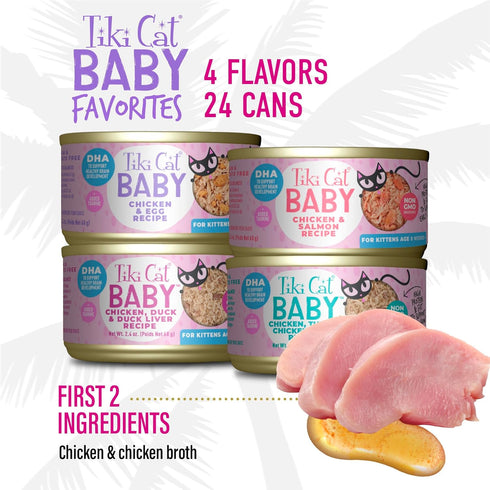 Tiki Cat Baby Favorites Whole Foods Wet Cat Food for Kittens, Mega Pack, 24 Cans (2.4 oz each)