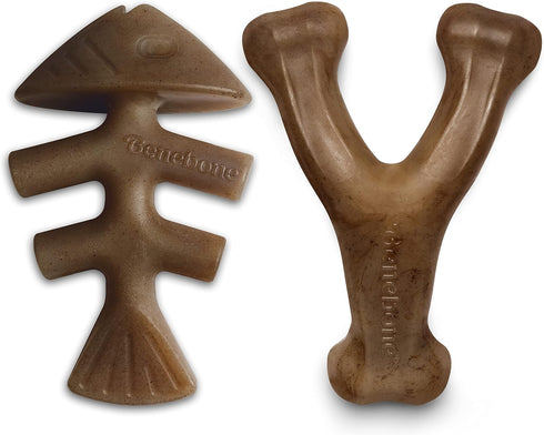 Benebone Durable Dog Chew Toys Set of 1 | Fishbone/Wishbone | Real Fish, Real Bacon, Made in USA, Small