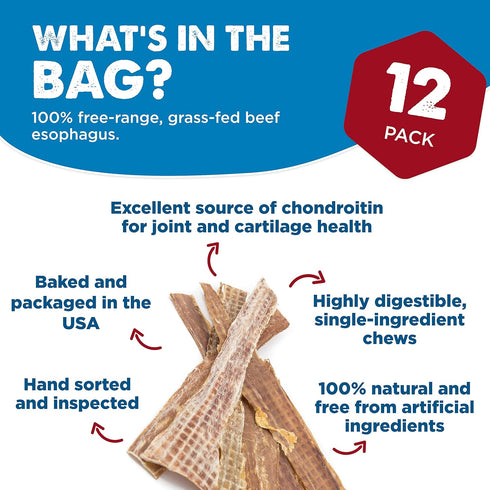 12 Inch 12 Count (Pack 1) Best Bully Sticks Beef Jerky for Dogs - of - All-Natural, High-Protein Gullet, Rawhide Free