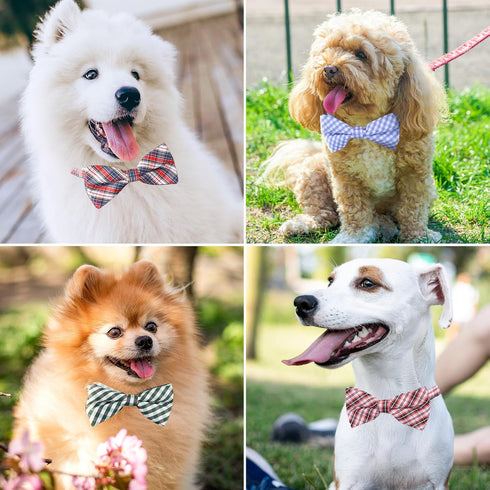Segarty 10 PCS Puppy Bow Ties, Dog Bowtie Collar Bulk for Holiday Cat Grooming, Cute Plaid Pattern