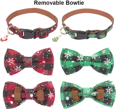 ADOGGYGO Christmas Dog Collar with Bow Tie, Adjustable Red Green Plaid Pet Christmas Collars for Medium Dogs