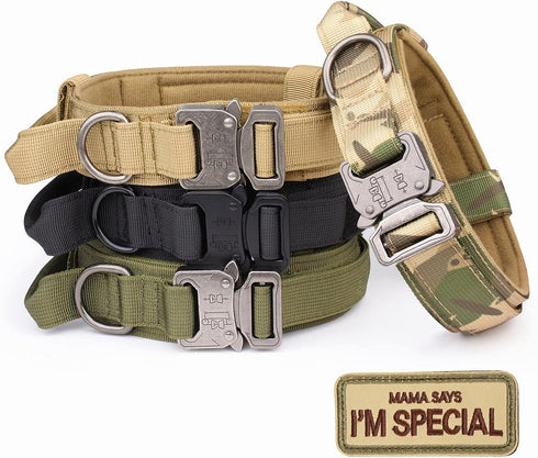 KCUCOP Tactical Dog Collar with Handle, Adjustable Heavy Duty Military Collar with Metal Buckle and Patches for Large