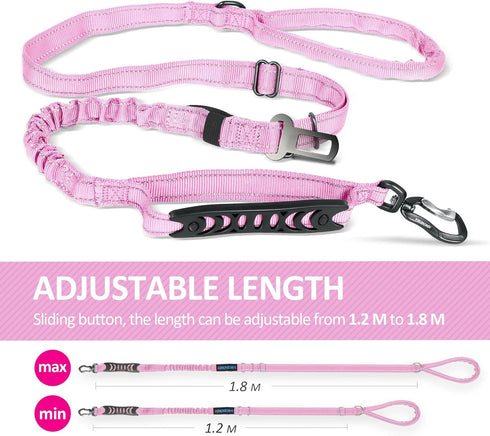 IOKHEIRA Dog Leash for Large Dogs - Adjustable Bungee Leash with Car Seatbelt, 4-6 FT for Medium Dogs, Pink