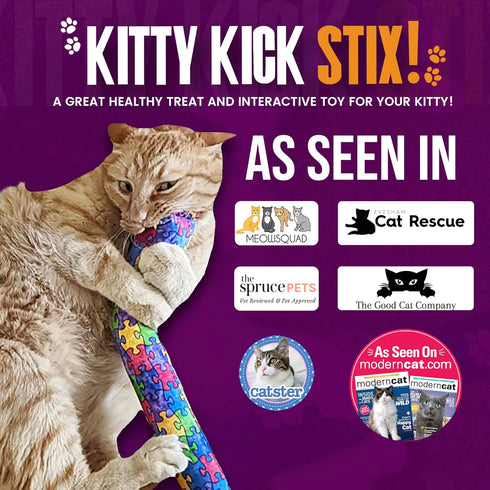 Kitty Kick Stix Catnip Kicker Toy, 15", Set of 2, Handmade in USA, Interactive Toy for All Breeds