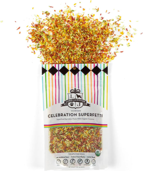 SuperFetti Dog Sprinkles 3oz - Organic Food Topper Made from Coconut, Multi-Color Treat