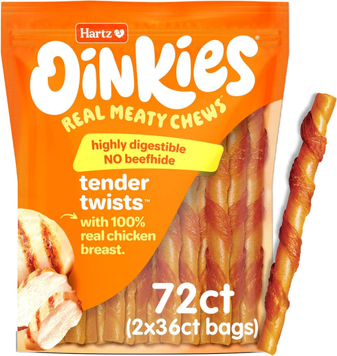 Hartz Oinkies Tender Twists with Real Chicken Breast Rawhide-Free Dog Treats, Highly