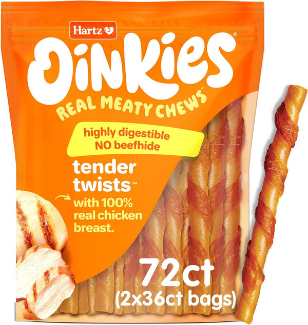 Hartz Oinkies Tender Twists with Real Chicken Breast Rawhide-Free Dog Treats, Highly