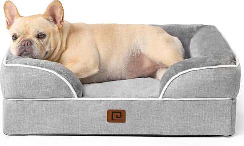 EHEYCIGA Orthopedic Dog Bed for Small Dogs, Waterproof Memory Foam Couch Bed, Non-Slip Bottom, Grey