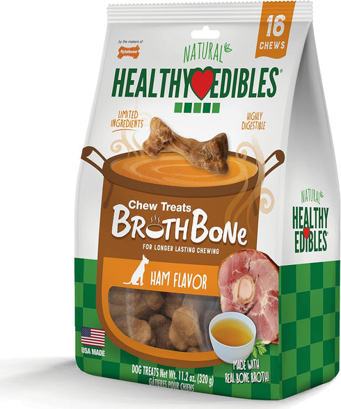 Nylabone Healthy Edibles Natural Dog Chews, Long Lasting Ham Flavor Treats for Dogs, Small/Regular (16 Count)