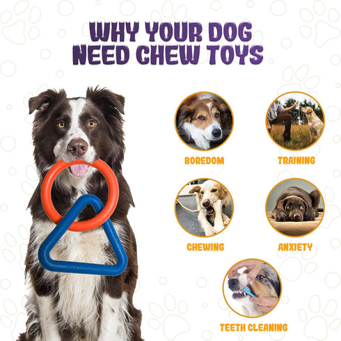 Interactive Durable Dog Chew Toys for Aggressive Small Medium Large Breeds, Indestructible Rubber Triangle Ring