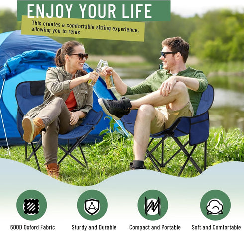 Seeloowy 2 Pack 600D 330lbs(Blue) Compact Camping Chairs Portable Folding for Outside with Carry Bag Lightweight Moon