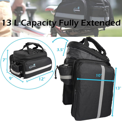 Lumintrail Bike Rack Bag, Expandable Rear Trunk Bicycle Carrier with Waterproof Rain Cover, 13L