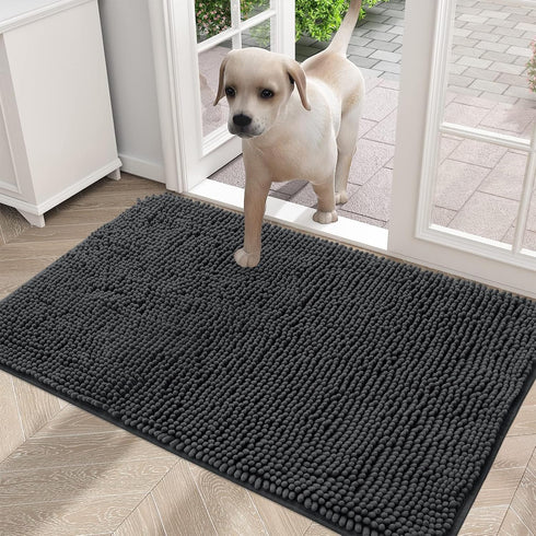 OLANLY Dog Door Mat for Muddy Paws, 36x24 Absorbent Non-Slip Washable Indoor Mat, Dark Grey