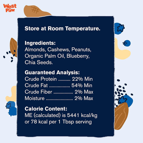 WEST PAW Creamy Treats Nut Butter, Blueberry, Chia Seed, 6.2 Oz