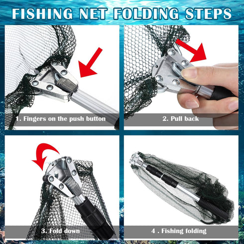 Poen 24'' 20'' 12'' Wire Grid Bottom Crab Nets Two Ring Crab Kit with Harness and Bait Clip x x Foldable Fishing Net