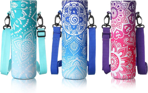 CHENGU 3 Pack 25 oz Neoprene Water Bottle Carrier Bag with Adjustable Shoulder Strap Water Bottle Holders for Adults
