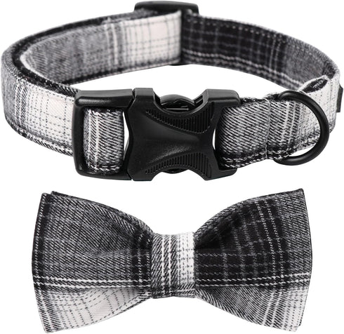 Lionet Paws Dog and Cat Collar with Bowtie, Adjustable Grid Collar with Plastic Buckle for Small Pets