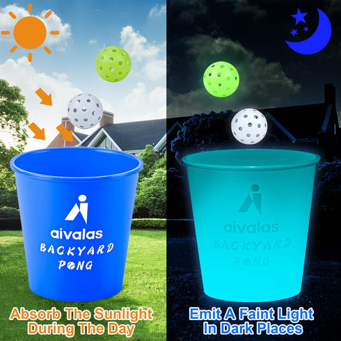 Yard Pong Outdoor/Indoor Games Set: Giant Game for Adults and Family with 12 Buckets, 4 Balls, Carrying Bag