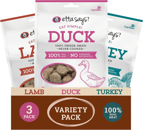 etta says! Eat Simple Freeze Dried Treats for Dogs Variety – Duck, Turkey, Lamb - 100% Real Meat, Pack of 3