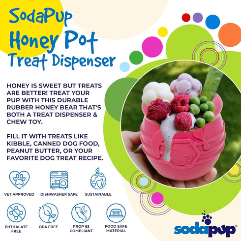 SodaPup Honey Pot - Durable Dog Treat Dispenser & Enrichment Toy, Non-Toxic Natural Rubber for Mental Stimulation