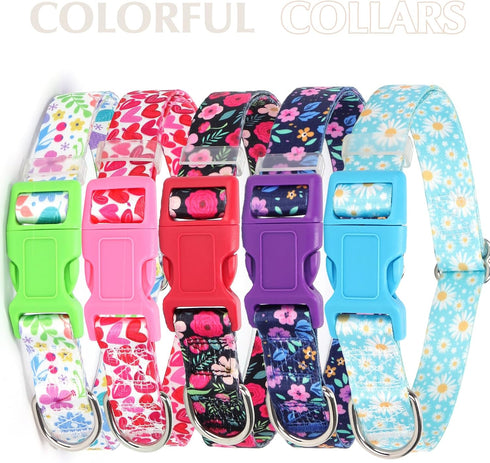 Dog Collar with Purple Flowers Patterns, Adjustable Soft Durable for XS Small Medium Large Dogs (Purple Flowers, XS)