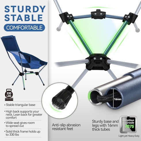 Backpacking MARCHWAY Lightweight Folding High Back Camping Chair with Head Support, Stable Portable Compact for Outdoor