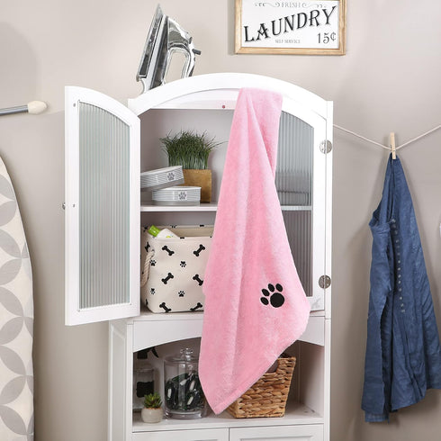 Bone Dry Pet Grooming Towel Collection - Absorbent Microfiber X-Large, 41x23.5", Embroidered Pink