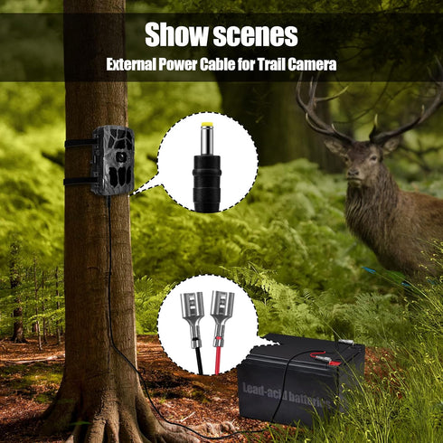 Trail Camera Power Cord, 5.5x2.1mm DC External Power Cable for Connection with Portable Power Banks and Cameras