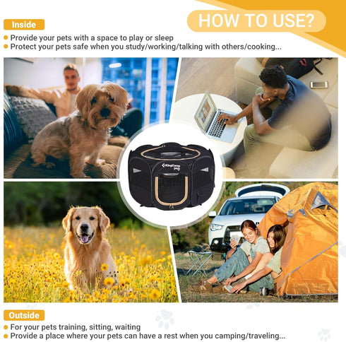 KingCamp Portable Puppy Playpen, Foldable Pet Playpen Dog Tent with Carrying Case, Indoor Outdoor, Removable Zipper