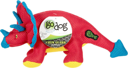 Durable Red Dino Frills Squeaky Dog Toy - Small Size