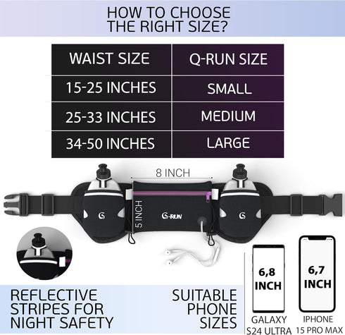 Hydration Running Belt with Bottles - Water Belts for Men and Women, iPhone Running Belt, Fuel Marathon Waist Pouch