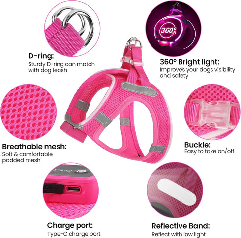 PceoTllar Light Up Dog Harness, LED No Pull Reflective Dog Harness, Flashing Lighted for Night Walking - Small/Medium