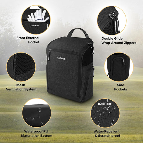 Golf Shoe Bag for Men Women, Padded Carry Bags with Clasped Strap Handle & Side Ventilation, 3 Pockets for Accessories