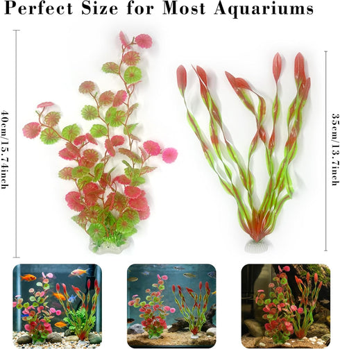 LIYAOLI 2 Pack Aquarium Artificial Plants Tall Realistic Fish Tank Plants Decor with Stable Base, Safe Soft Leaves
