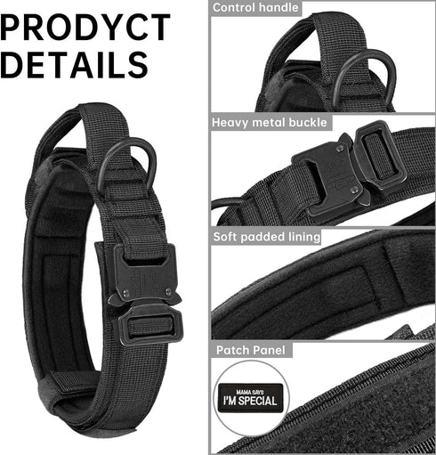 Tactical Dog Collar with Handle, Adjustable Nylon Training Collar with Heavy Duty Metal Buckle for Medium Large Dogs