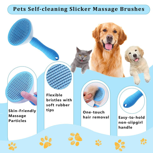 Generic 7PCS Dog Grooming Brush Kit for Shedding and Matted Fur, Self-Cleaning Slicker Brush with Undercoat Rake, Flea