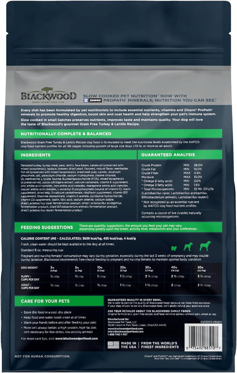 Blackwood Grain Free Small Breed Dry Dog Food, Turkey & Lentils Recipe, 10 Pound Bag for All Life Stages
