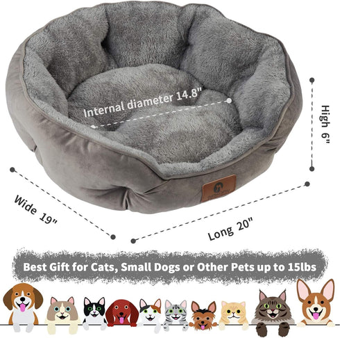Small Dog Bed for Small Dogs, Cat Beds for Indoor Cats, Extra Soft & Machine Washable with Anti-Slip Bottom, Grey, 20