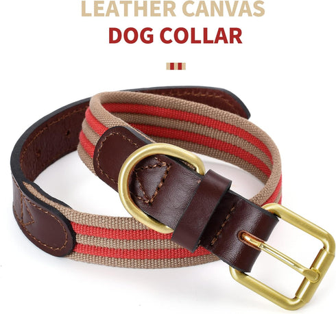 Mile High Life Genuine Leather Dog Collar - Heavy Duty Canvas Dog Collars with Adjustable Rust-Proof Metal Pin Buckle,