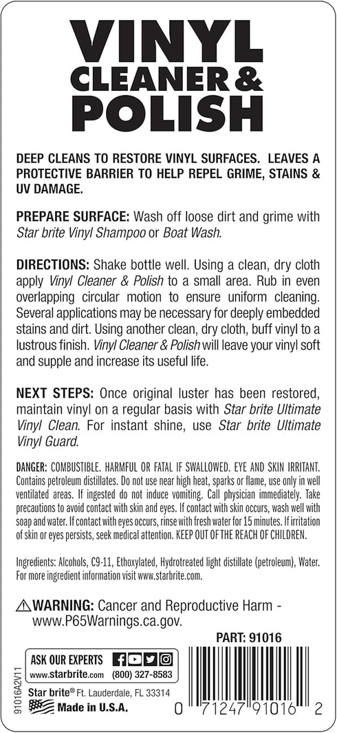 STAR BRITE Vinyl Cleaner, Polish & Protectant - Clean, Renew, Brighten & Protect All Vinyl Surfaces - Marine Grade