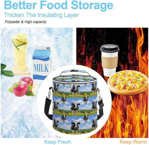 SEBNATAL Insulated Cooler Bag for Camping, Reusable Round Thermal Lunch Bag, Keep Drinks Cold and Food Warm